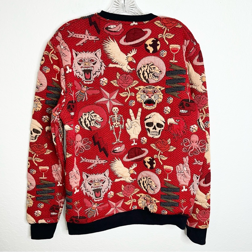 Zara Red Multi Graphic Knit Sweater - Picture 3 of 11